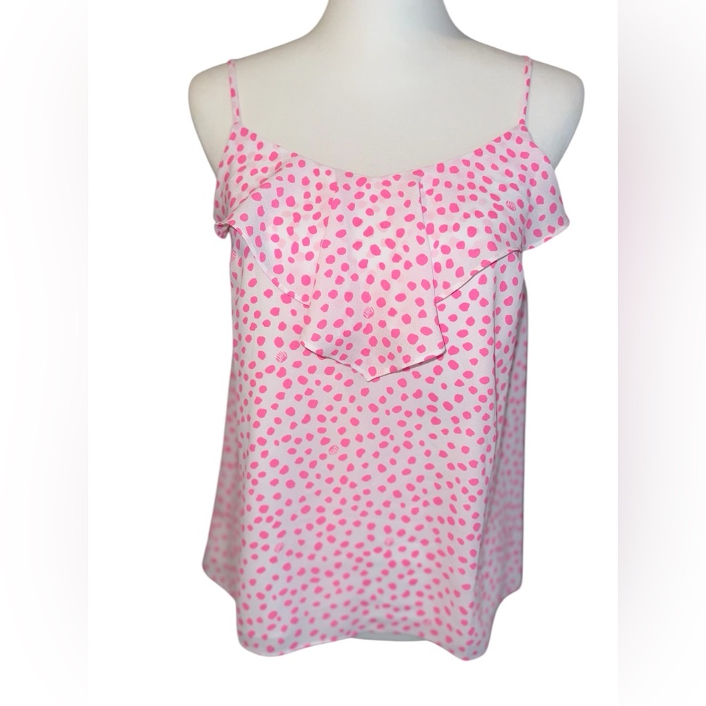 Lilly Pulitzer Women's Karmen Ruffle Cami White w/ Pink polka dots Sz XS